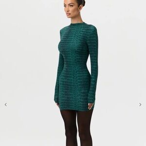 Naked Wardrobe Teal Patterned Long Sleeve Dress